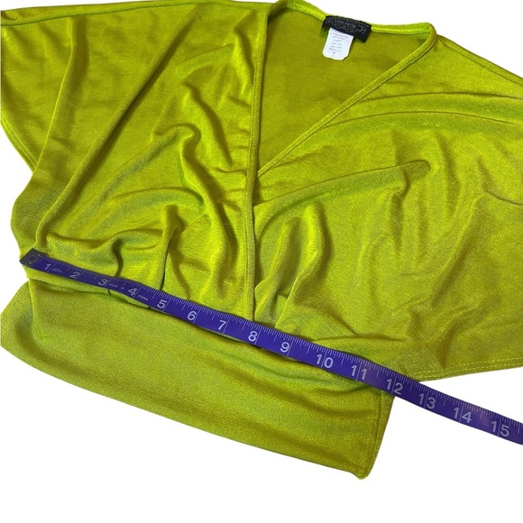 Y2K Objex Lime Green Slinky Faux Wrap Crop Top V Neck Dolman Sleeve Size M - Picture 9 of 10